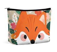 BVNMT Trousse de maquillage portable de grande capacité - Sac de rangement de voyage - Peinture abstraite - Motifs colorés - Pour femme et fille, Animal mignon renard floral feuille, Taille unique
