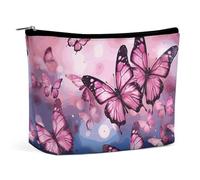 BVNMT Trousse de maquillage portable de grande capacité - Sac de rangement de voyage - Sac de rangement - Sac de toilette imprimé bleu et blanc - Convient pour les femmes et les filles, Papillons