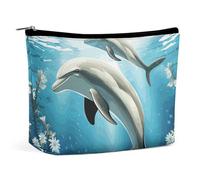 BVNMT Trousse de maquillage portable de grande capacité, sac de rangement de voyage, sac de rangement, sac de toilette imprimé conte de dauphin, convient pour les femmes et les filles, Kiss Dolphin