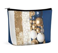 BVNMT Trousse de maquillage portable de grande capacité - Sac de rangement de voyage - Sac de rangement - Sac de toilette imprimé bleu et blanc - Convient pour les femmes et les filles, doré, bleu