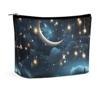 BVNMT Trousse de maquillage portable de grande capacité - Sac de rangement de voyage - Sac de rangement - Sac de toilette imprimé bleu et blanc - Convient pour les femmes et les filles, Nightsky Lune