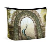 BVNMT Trousse de maquillage portable de grande capacité - Sac de rangement de voyage - Sac de toilette imprimé cheval de rêve - Convient pour les femmes et les filles, Porte arquée de jardin paon