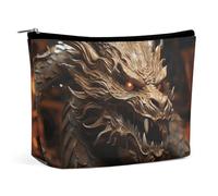 BVNMT Trousse de maquillage portable de grande capacité - Sac de rangement de voyage - Sac de toilette imprimé cheval de rêve - Convient pour les femmes et les filles, Dragon doré sur fond rouge