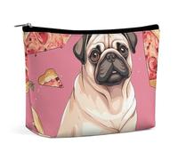 BVNMT Trousse de maquillage portable de grande capacité - Sac de rangement de voyage - Sac de toilette imprimé caniche - Convient pour les femmes et les filles, Carlin pizza rose, Taille unique