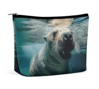 BVNMT Trousse de maquillage portable de grande capacité - Sac de rangement de voyage - Sac de toilette imprimé cheval de rêve - Convient pour les femmes et les filles, Lion de mer drôle, Taille unique