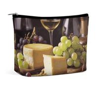 BVNMT Trousse de maquillage portable de grande capacité, sac de rangement de voyage, trousse de toilette imprimée grenouille, convient pour les femmes et les filles, Gâteau au fromage au vin blanc