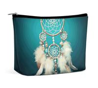 BVNMT Trousse de maquillage portable de grande capacité, sac de rangement de voyage, trousse de toilette imprimée grenouille, convient pour les femmes et les filles, Attrape-rêves plume blanc, Taille