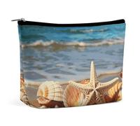 BVNMT Trousse de maquillage portable de grande capacité - Sac de rangement en caoutchouc imprimé canards - Convient pour les femmes et les filles, Coquillages sur la plage de sable, Taille unique