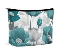 BVNMT Trousse de maquillage portable de grande capacité - Sac de rangement - Motif écureuil dans les bois - Pour femmes et filles, Bleu sarcelle gris et blanc floral, Taille unique