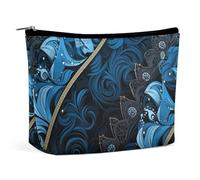 BVNMT Trousse de maquillage portable de grande capacité, trousse de maquillage de voyage, sac de rangement, tour Eiffel avec rose, trousse de toilette adaptée pour les femmes et les filles, Motif bleu