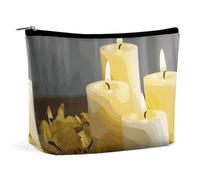 BVNMT Trousse de maquillage portable de grande capacité, trousse de maquillage de voyage, sac de rangement, motif papillon jaune avec bougies blanches, trousse de toilette imprimée adaptée pour les