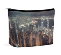 BVNMT Trousse de maquillage portable de grande capacité, trousse de maquillage de voyage, sac de rangement, trousse de toilette imprimée Hong Kong, adaptée pour les femmes et les filles, Hong Kong
