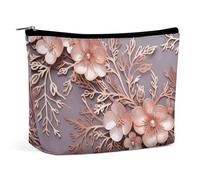 BVNMT Trousse de maquillage portable de grande capacité, trousse de maquillage de voyage, sac de rangement rétro imprimé avion, trousse de toilette adaptée pour les femmes et les filles, Fleurs