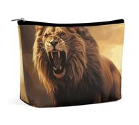 BVNMT Trousse de maquillage portable de grande capacité, trousse de maquillage de voyage, sac de rangement, trousse de toilette imprimée tête de lion africaine, convient pour les femmes et les filles