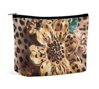 BVNMT Trousse de maquillage portable de grande capacité, trousse de maquillage de voyage, sac de rangement, sac de rangement vintage imprimé léopard fleur, trousse de toilette adaptée pour les femmes