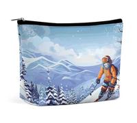 BVNMT Trousse de maquillage portable de grande capacité, trousse de maquillage de voyage, sac de rangement, trousse de toilette imprimée des Alpes suisses, convient pour les femmes et les filles, Ski