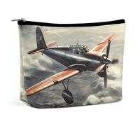 BVNMT Trousse de maquillage portable de grande capacité, trousse de maquillage de voyage, sac de rangement rétro imprimé avion, trousse de toilette adaptée pour les femmes et les filles, Avion rétro
