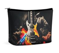 BVNMT Trousse de maquillage portable de grande capacité, trousse de maquillage de voyage, sac de rangement rétro imprimé avion, trousse de toilette adaptée pour les femmes et les filles, Musique rock