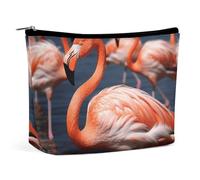 BVNMT Trousse de maquillage portable de grande capacité, trousse de maquillage de voyage, sac de rangement, tour Eiffel avec rose, trousse de toilette adaptée pour les femmes et les filles, flamant