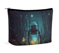 BVNMT Trousse de maquillage portable de grande capacité, trousse de maquillage de voyage, sac de rangement, motif papillon jaune avec bougies blanches, trousse de toilette imprimée adaptée pour les