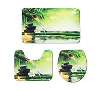 BVWSBGF Ensemble Tapis de Bain 3 Set Motif Floral en Pierre de Bambou WC Tapis Contour Tapis de Salle antidérapant de Doux et Confortable Lavable