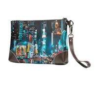 bvxcdd Pochette en cuir avec imprimé constellation de pizza, bracelet en cuir véritable, sac de rangement pour soirées, rendez-vous galants, mariages et cadeaux, New York Paintings, Taille unique