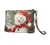 bvxcdd Pochette en cuir avec imprimé constellation de pizza, bracelet en cuir véritable, sac de rangement pour soirées, rendez-vous galants, mariages et cadeaux, Merry Christmas With Happy Snowman