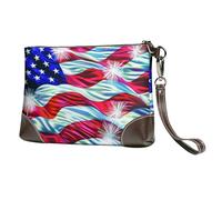 bvxcdd Pochette en cuir avec imprimé vin rouge, bracelet en cuir véritable, sac de rangement pour soirées, rendez-vous galants, mariages et cadeaux, Drapeau américain patriotique du 4 juillet, Taille