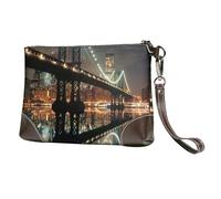 bvxcdd Pochette en cuir avec imprimé vin rouge, bracelet en cuir véritable, sac de rangement pour soirées, rendez-vous galants, mariages et cadeaux, New York Manhattan Bridge Night, Taille unique