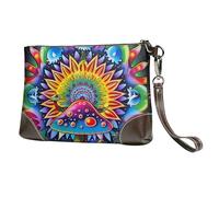 bvxcdd Pochette en cuir avec motif de médecine de dessin animé, bracelet en cuir véritable, sac de rangement pour soirées, rendez-vous galants, mariages et cadeaux, Mandala abstrait coloré en forme de