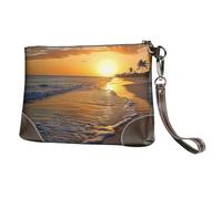 bvxcdd Pochette en cuir avec motif de médecine de dessin animé, bracelet en cuir véritable, sac de rangement pour soirées, rendez-vous galants, mariages et cadeaux, Plage avec coucher de soleil
