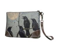 bvxcdd Pochette en cuir avec motif de médecine de dessin animé, bracelet en cuir véritable, sac de rangement pour soirées, rendez-vous galants, mariages et cadeaux, Oiseaux corbeaux noirs, Taille