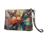 bvxcdd Pochette en cuir avec motif de médecine de dessin animé, bracelet en cuir véritable, sac de rangement pour soirées, rendez-vous galants, mariages et cadeaux, Papillon Fleurs Art, Taille unique