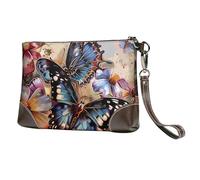 bvxcdd Pochette en cuir avec motif de médecine de dessin animé, bracelet en cuir véritable, sac de rangement pour soirées, rendez-vous galants, mariages et cadeaux, Fleurs de papillon., Taille unique