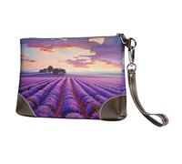 bvxcdd Pochette en cuir avec motif fleur de coquelicot, bracelet en cuir véritable, sac de rangement pour soirées, rendez-vous galants, mariages et cadeaux, Champs de lavande., Taille unique