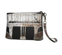 bvxcdd Pochette en cuir avec motif fleur de coquelicot, bracelet en cuir véritable, sac de rangement pour soirées, rendez-vous galants, mariages et cadeaux, Piano, Taille unique