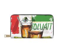 bvxcdd Portefeuille long imprimé drapeau du Mexique et tequila - Portefeuille élégant en cuir synthétique avec 12 emplacements pour cartes et poche zippée pour pièces de monnaie pour un usage