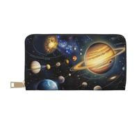 bvxcdd Portefeuille long imprimé Exploring The Solar System - Portefeuille élégant en cuir synthétique avec 12 emplacements pour cartes et poche zippée pour pièces de monnaie pour un usage quotidien