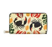 bvxcdd Portefeuille long imprimé homard et crabe - Portefeuille élégant en cuir synthétique avec 12 emplacements pour cartes et poche zippée pour pièces de monnaie pour un usage quotidien, les voyages