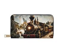 bvxcdd Portefeuille long imprimé train et chemin de fer - Portefeuille élégant en cuir synthétique avec 12 emplacements pour cartes et poche zippée pour pièces de monnaie pour un usage quotidien, les
