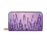 bvxcdd Portefeuille long romantique violet à imprimé lavande - Portefeuille élégant en cuir synthétique avec 12 emplacements pour cartes et poche zippée pour pièces de monnaie pour un usage quotidien