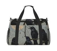 bvxcdd Sac fourre-tout de voyage pliable avec bandoulière et double poignées pour w nd, gym, voyage d'affaires et aéroport 50 x 33 x 26 cm, Oiseaux corbeaux noirs, Taille unique