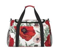 bvxcdd Sac fourre-tout de voyage pliable avec sangle d'épaule et double poignées pour w nd, gym, voyage d'affaires et aéroport 50 x 33 x 26 cm, Motif fleurs de coquelicot, Taille unique