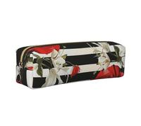 bvxcdd Trousse à crayons en cuir avec fermeture éclair en forme de coco, plage, coucher de soleil et coucher de soleil, Rayures noires et blanches, roses rouges., Taille unique, Organiseur de sac