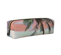 bvxcdd Trousse à crayons en cuir avec fermeture éclair en métal imprimé dauphins, tortue de mer, récif corallien, boîte de rangement de bureau pour adultes, crayons, marqueurs, Coco Palm Beach Sandy