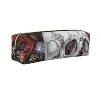bvxcdd Trousse à crayons fine en cuir imprimé berger allemand avec fermeture éclair métallique pour adultes, stylos, crayons, marqueurs, Tête de mort florale., Taille unique, Organiseur de sac