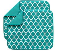 BW&HM Tapis egouttoir Vaisselle Tapis Vaisselle egouttoir Absorbant en Microfibre Séchage Rapide 40 x 46 cm Lot de 2 Treillis Sarcelle
