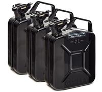 BW® Jerrican en métal pour carburant - 3 x 5 l - Noir - RAL 9005 - Certifié TÜV et homologation ONU - Fabriqué en Europe
