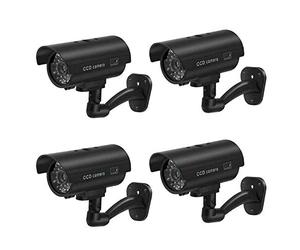 BW Lot de 4 caméras de sécurité factices CCTV, utilisation en intérieur et extérieur, LED clignotante