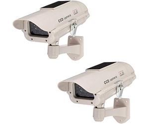 BW Solar Outdoor Dummy Camera,New Housing Dummy Security Camera,Package Promotion 2 pcs Solar Power White LED Wireless IR Surveillance Dummy Security Camera,2 PCS Dummy Fake CCTV Security Camera LED Flashing Indoor/Outdoor--Solar Power White x 2 by
